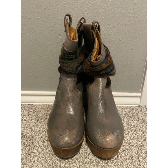 Bed Stu Wedge Boots Womens Size 8 Gray Leather Knit Cuff Platform Ankle Shoes - Picture 2 of 9
